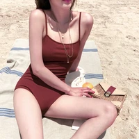 woman swimwear retro burgundy sexy one piece bikini swimsuit 2022 summer new swimming clothes cover your belly to look slim