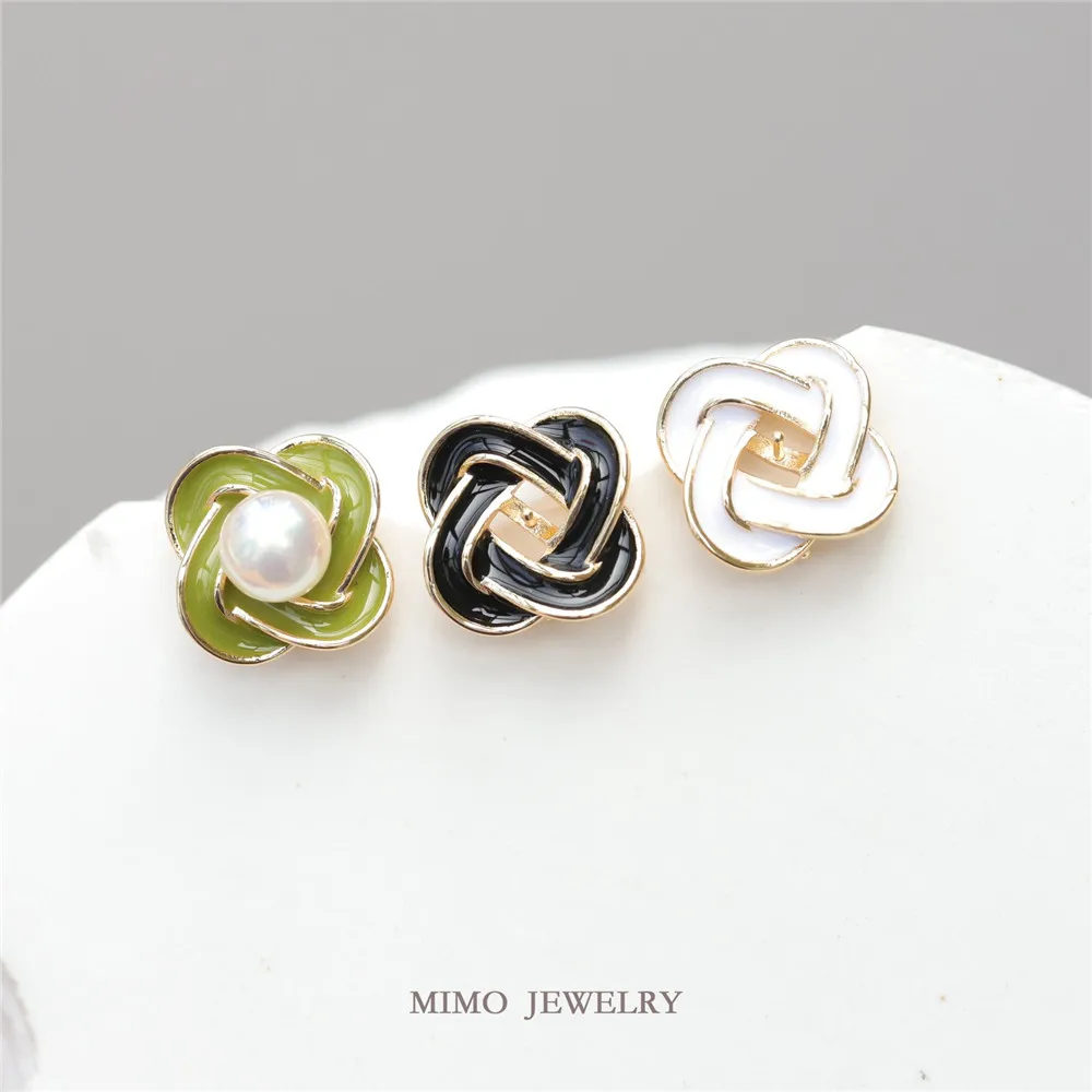 

MIMO JEWELRY Copper plated real gold drip oil knotted with needle sticky beads 925 silver pin earrings DIY handmade accessories