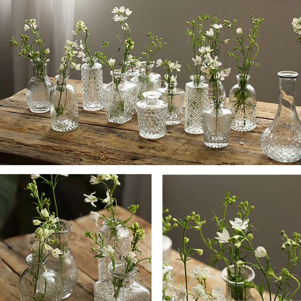 Nordic Decorative Glass Embossed Mini Vase Hydroponic Flower Arrangement Transparent Vase Living Room Decoration Accessories 6