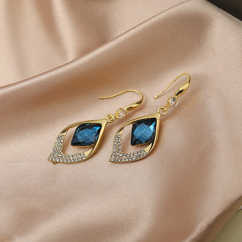 

Creative Diamond Geometric Sea Blue Zircon Water Drop Earrings for Women's Wedding Engagement Gold Earrings Gift Jewelry