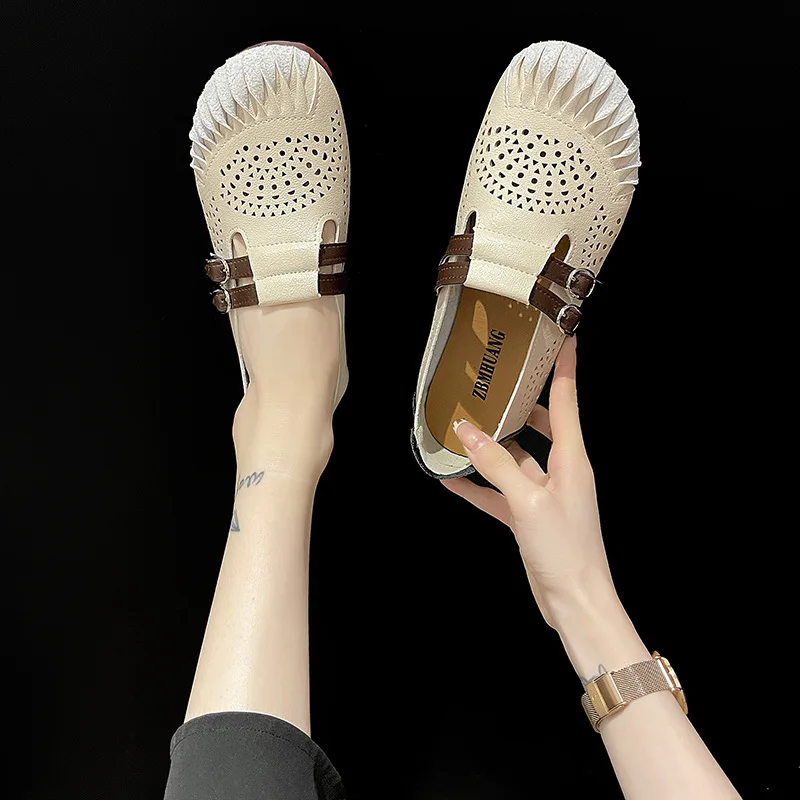 

Летняя обувь для отдыха, удобные туфли с вырезами на мягкой подошве для беременных, женская обувь из искусственной кожи, обувь для мам, сандалии для отдыха для пожилых людей