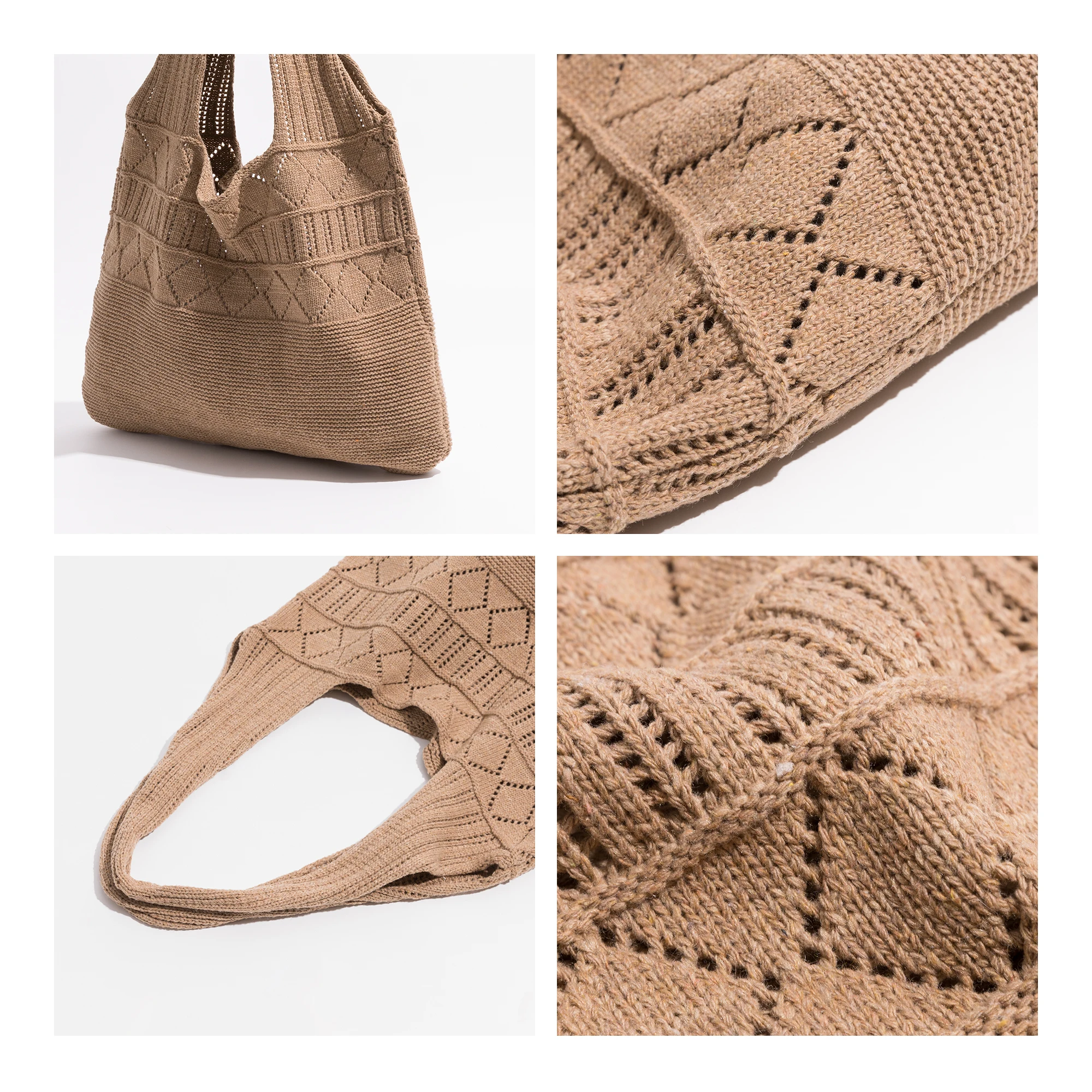 KOKOPEAS Handmade Weaving Tote Bag Crochet Tote Bag Shoulder Bag Handbags Knitting Bag Aesthetic Summer Beach Handbag