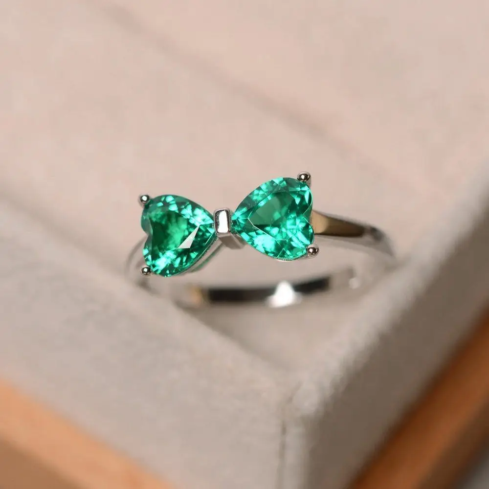 

Fashion Green Crystal Knot Bow Rings For Women Party Wedding Ring on Finger Jewelry Accessories Size 5-11