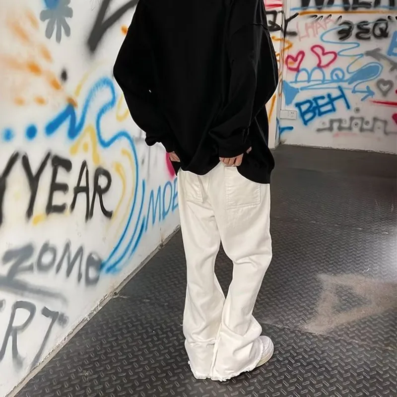 2023 Men's Jeans Pants Y2K New Cool Design Leather Embroidery White Baggy Fashion Street Wear Straight Loose Hip-hop Jeans Pants