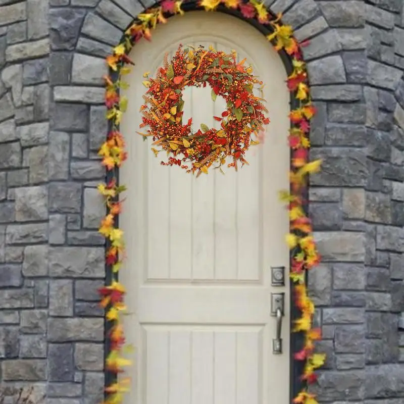 

Fall Berry Wreath portable Realistic Rattan Thanksgiving Door Wreath Harvest Festival Garland for front door Home Decoration