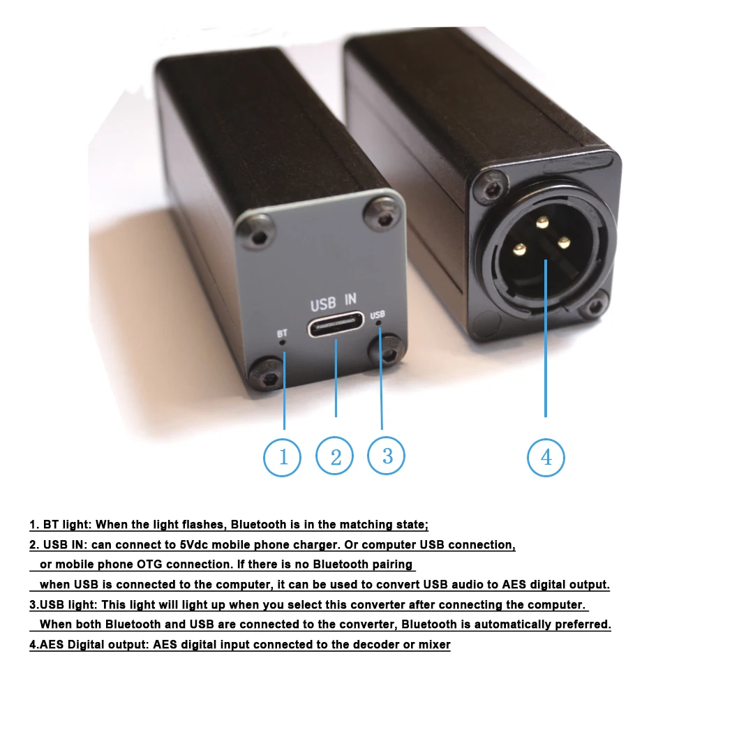 Фото Type-c USB Bluetooth To AES Цифровой интерфейс USB 16/24-битный ПК Телефон OTG To Digital Output Stage Audio Mixer Win10 Mac Android №2