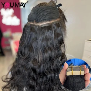 Body Wave Tape In Human Hair Extensions For Black Women Tape Ins Hair Extension Curly Human Hair Bun