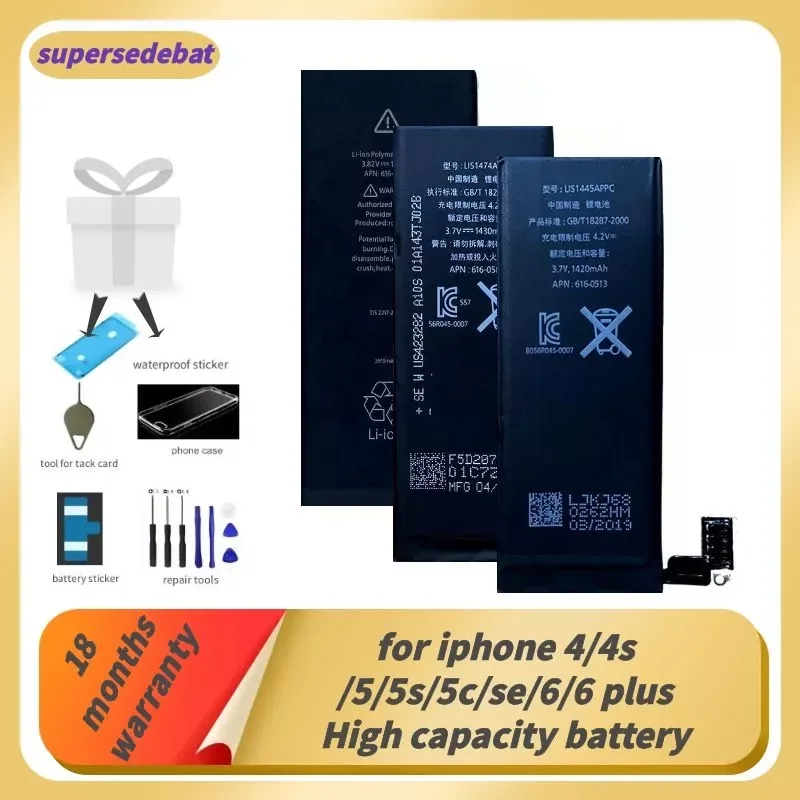 

Supersedeba for Iphone 4s Battery for Iphone Battery 6 for Iphone 4 4s 5 5s 5c Se 6 Plus Batteries Accessories for Mobile Phones