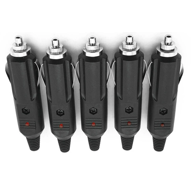 

Male Cigarette lighter plugs Car Socket W/Fuses 10A Red LED Indicator Black Connector Replacement 5pcs Kit 12V-24V Accessories