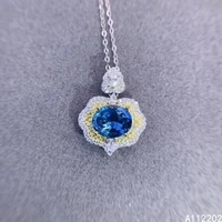 classic natural topaz 925 sterling silver inlaid blue gemstone pendant womens necklace bride wedding party gift jewelry support