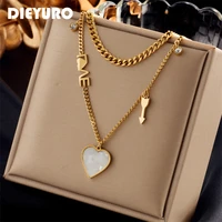 dieyuro 316l stainless steel love arrow heart pendant necklace for women new trend girls 2in1 chains party jewelry gifts bijoux
