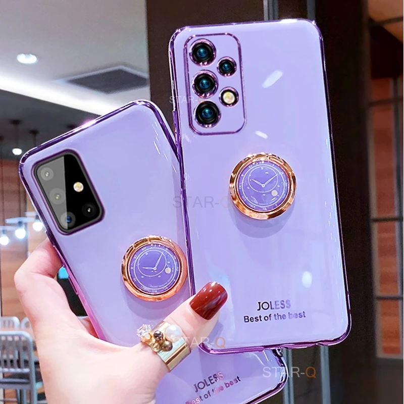 

Luxury Plating Ring Holder Phone Case For Samsung Galaxy A72 A52 A32 4g 5g A12 A42 A51 A71 A31 M31 M51 A21s Stand Silicone Cover