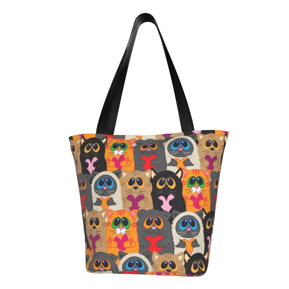

Cute Cats Groceries Shopping Tote Bag Women Fashion Cartoon Animal Kitten Canvas Shoulder Shopper Bag Big Capacity Handbag