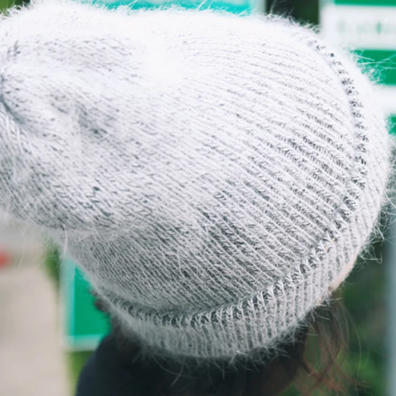 

2022 New Luxury Real Rabbit Fur Beanies Women Winter Hat Fashion Casual Knit Bonnet Soft Warm Skullies Cap