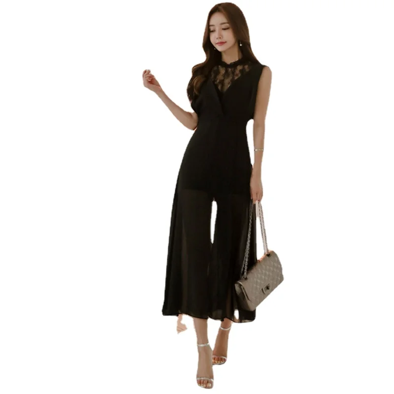 Женское винтажное платье без рукавов черное в стиле бохо с вышивкой кружевной