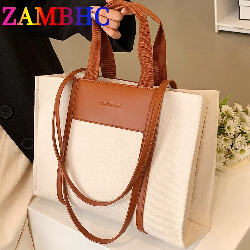 

High Quality Canvas Shoulder Side Bags for Women 2023 Trend Designer Female Large Capacity Casual Tote Travel Handbags and Purse