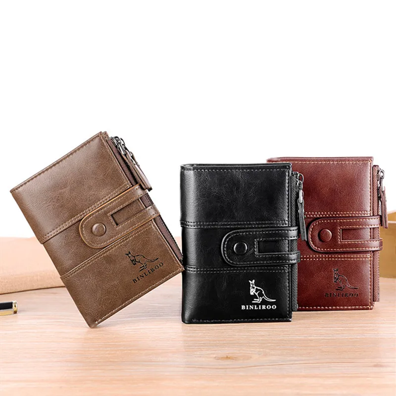 Business Soft Leather Men's Wallets Vintage Short Coin Purse Man Zipper Credit Card Holder High Quality Man Money Wallet