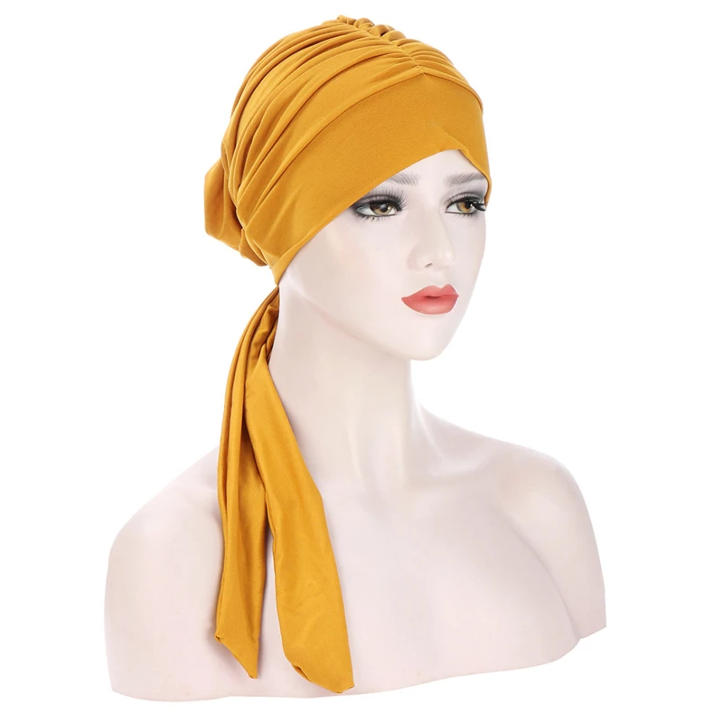 

Women's Crystal Hemp Long Tail Bow Turban Hat 10 Color Chemotherapy Cap Headdress Hat Nightcap Hair Accessories New Solid Color