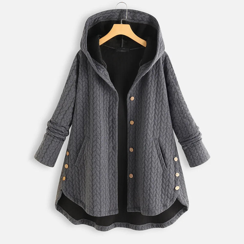 Solid Color Hooded Single Breasted Women's Cotton Coat Mid-Length Irregular Cotton Coat