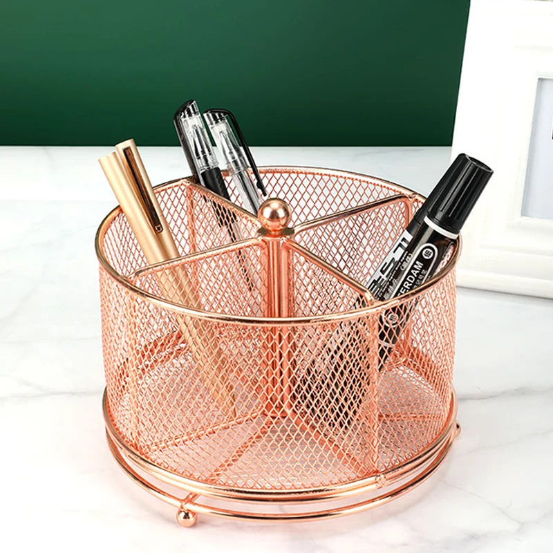 

360° Rotating Pen Holder Desktop Storage Makeup Brush Pot Metal Black Basket Office Study Pencil Bucket Home Sundries Organize