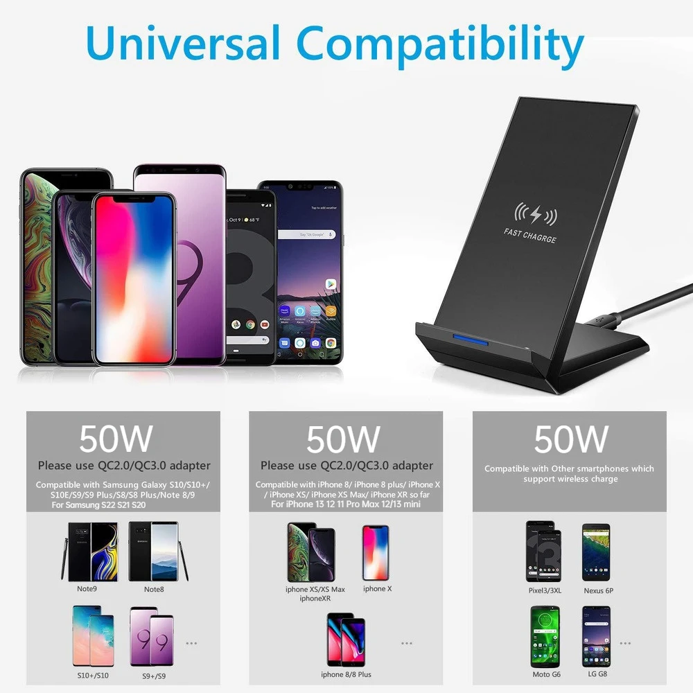 GYSO 50W Wireless Charger Stand for iPhone 14 13 12 11 Pro XS Max X Xr 8 Plus Phone Chargers Wireless Fast Charging Dock Station