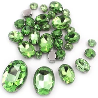 hot sale 20pcsbag light green mixed size oval shape blingbling gem crystal glass stone sew on rhinestone for jewelry making