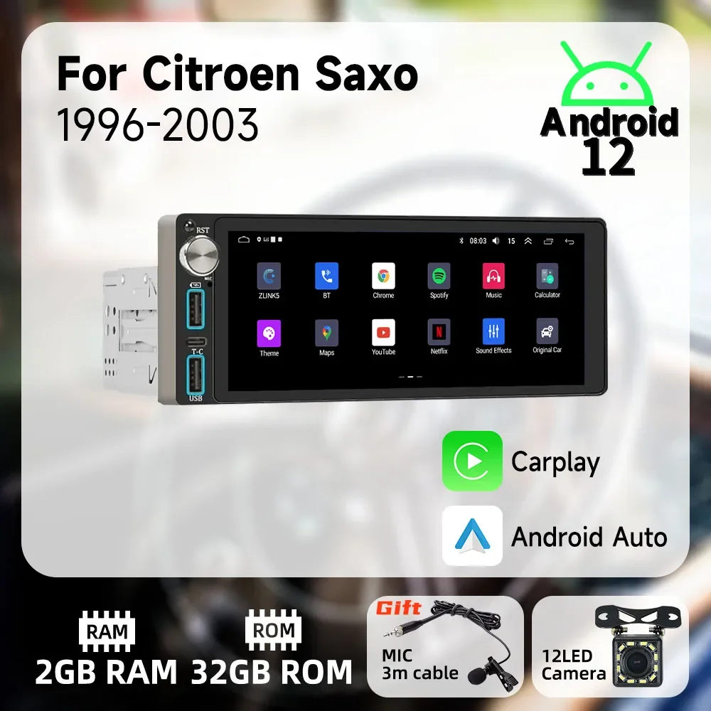 Авторадио Carplay 1-диночное радио Android автомобильное мультимедиа для Citroen Saxo 1996-2003 6 86