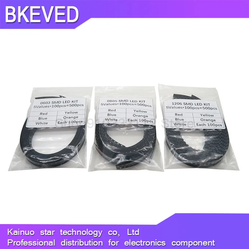 Комплект светодиодов SMD, 500 шт., 5 цветов: красный, зеленый, синий, белый, желтый, 0603, 0805, 1206 (art.: 3920dacecfa86) - 3920dacecfa86