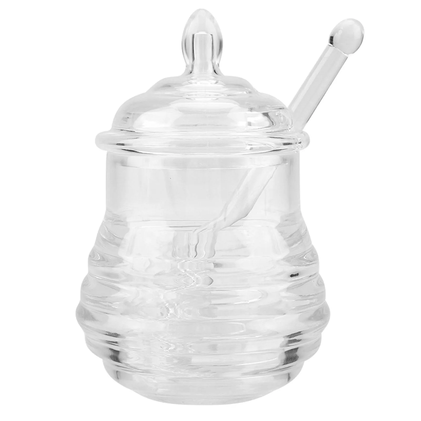 

245ml Transparent Beehiveshaped Honey Jar with Dripper Stick for Storing and Dispensing Honey