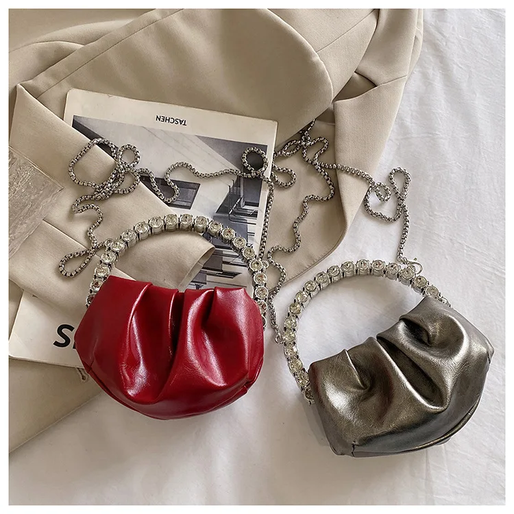 New Popular Women's Bag High class Foreign style Small crowd Pleated Dinner Bag Set Diamond Handheld One shoulder Crossbody Bag