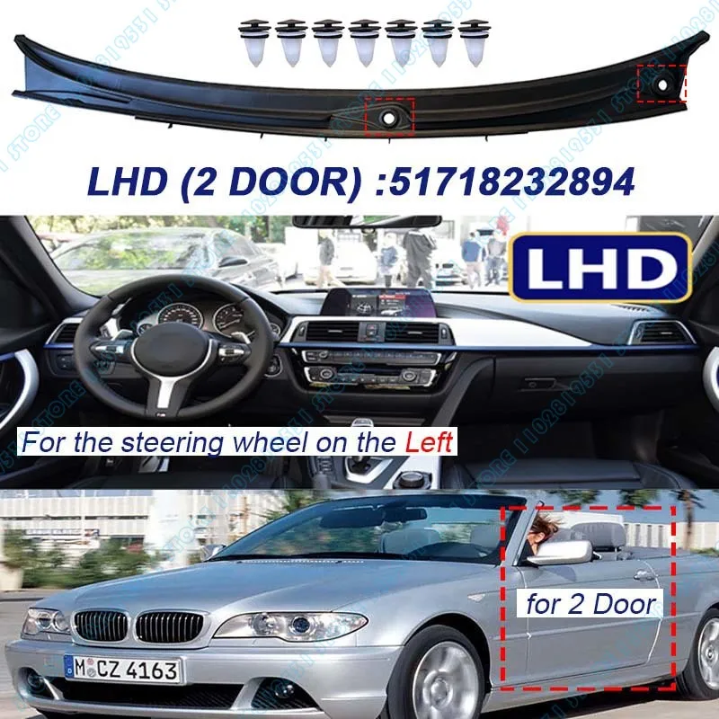 

Для 1999-2006 E46 2-дверный купе BMW 323Ci 325Ci 328Ci 330Ci M3 Крышка обтекателя стеклоочистителя с фиксированным крючком LHD 51718232894