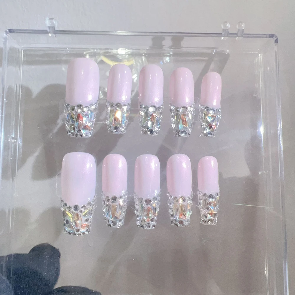 Элегантные стразы накладные ногти ручной работы креативный градиент ретро-стиль