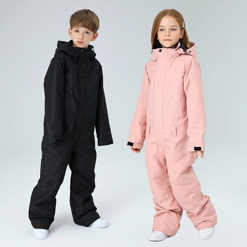 2022 Hooded Boy One Piece Ski Suit Thick Warm Baby Girls Snow Jumpsuit Sport Waterproof Kids Snowboard Clothes Children Overalls