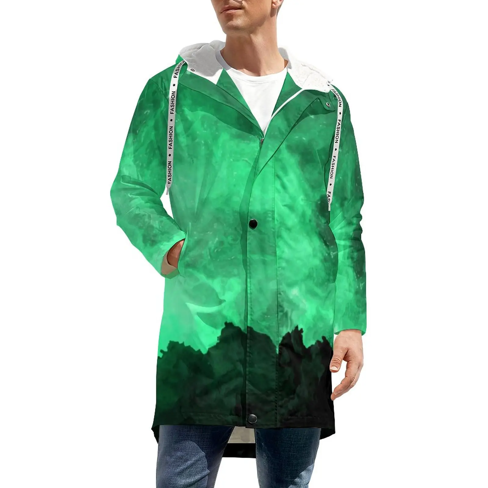 

Green Mountain Trench Coats Abstract Marble Print Outerwear Casual Warm Windbreakers Mens Kawaii Zipper Winter Jackets Plus Size