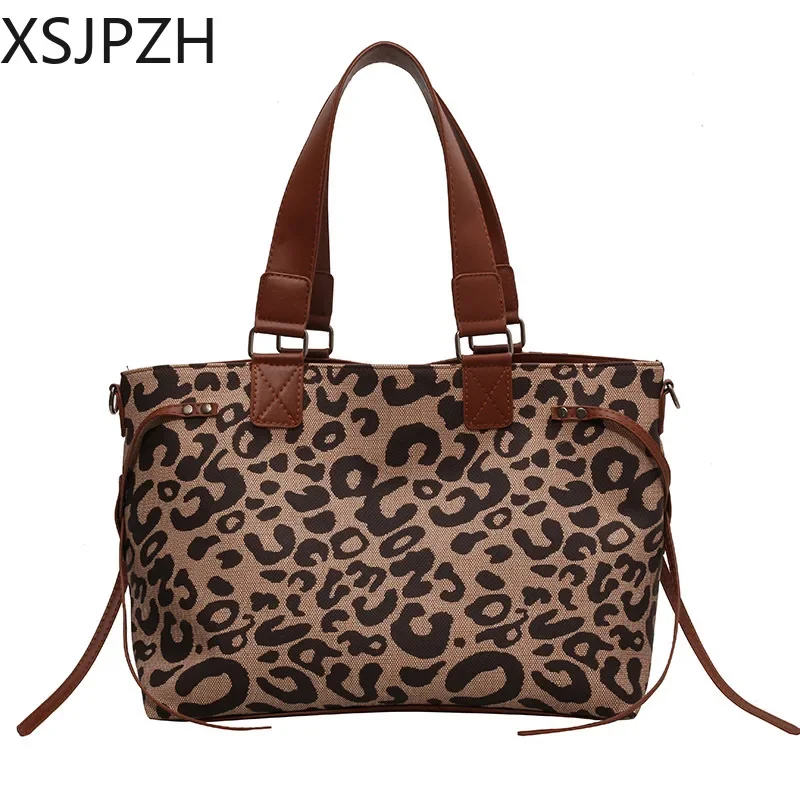 

2024 New Large Capacity Women's Tote Bag Leopard Canvas Women's Tote Bag for Women Single Shoulder Bag Casual Versatile Advanced