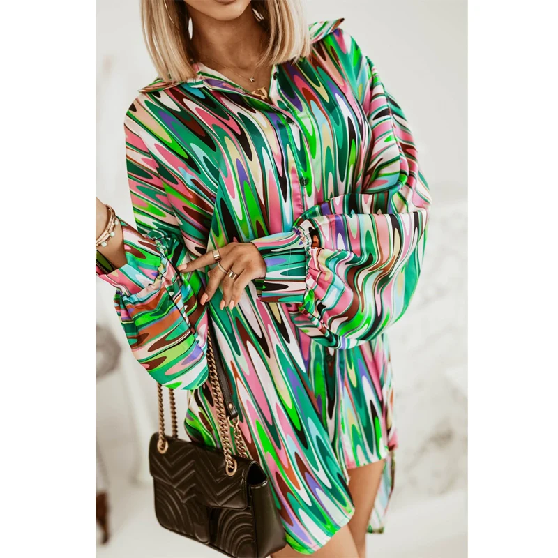 Женская винтажная блузка с длинным рукавом разноцветная рубашка принтом