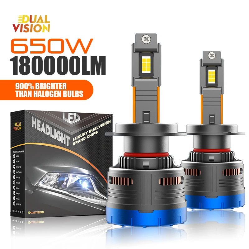 Светодиодные лампы для автомобильных фар H7 Canbus H4 H11 HB4 HB3 9005 9006 9012 HIR2 180000LM 650W Auto Turbo Противотуманные фары 12 в 24 в 6000K Dualvision