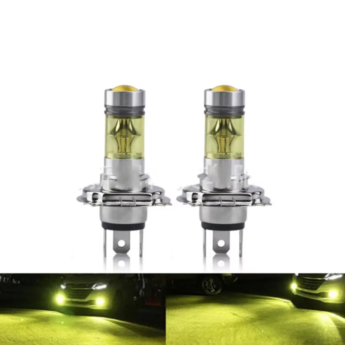 12V 2pcs 1000Lm H4 Fog Lamp Bulb Car Lights LED Bulbs Yellow Auto Light 3000K Parking Driving Daytime Running