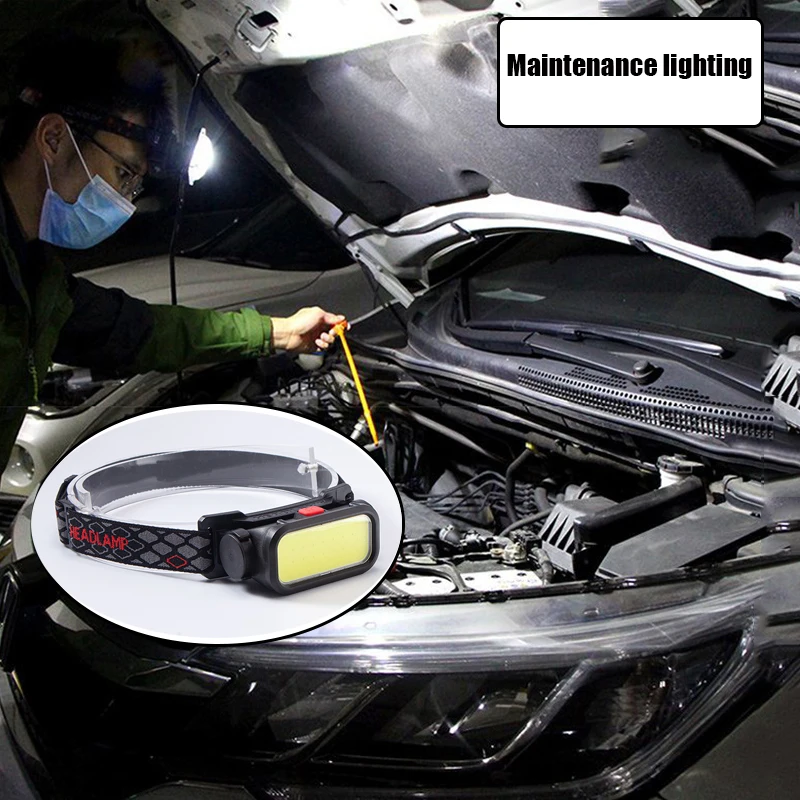 Портативный Мощный COB USB Перезаряжаемый Налобный Фонарь Со Встроенной Батареей