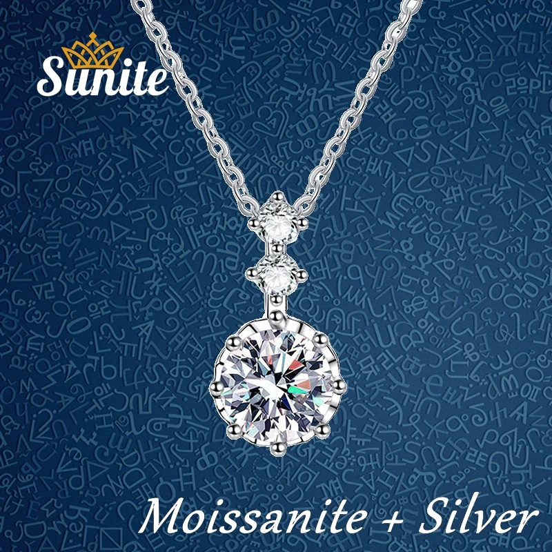 

Sunite 1.0ct Moissanite Diamond Six Claws Round Necklace Pendant For Women Girls 925 Sterling Silver Lover's Gift Fine Jewelry