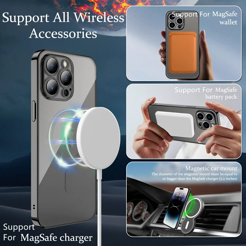 Luxury Magnetic Case For Magsafe Wireless Charging For iPhone 14 13 12 11 Pro Max Plus Lens Protector Clear Plating Soft Cover