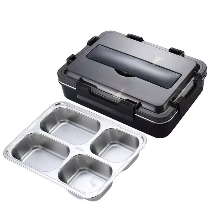 

Large Capacity Stainless Steel Bento Box Lunch Box Container With 4 Compartment Long-lasting Heat Preservation For School Picnic