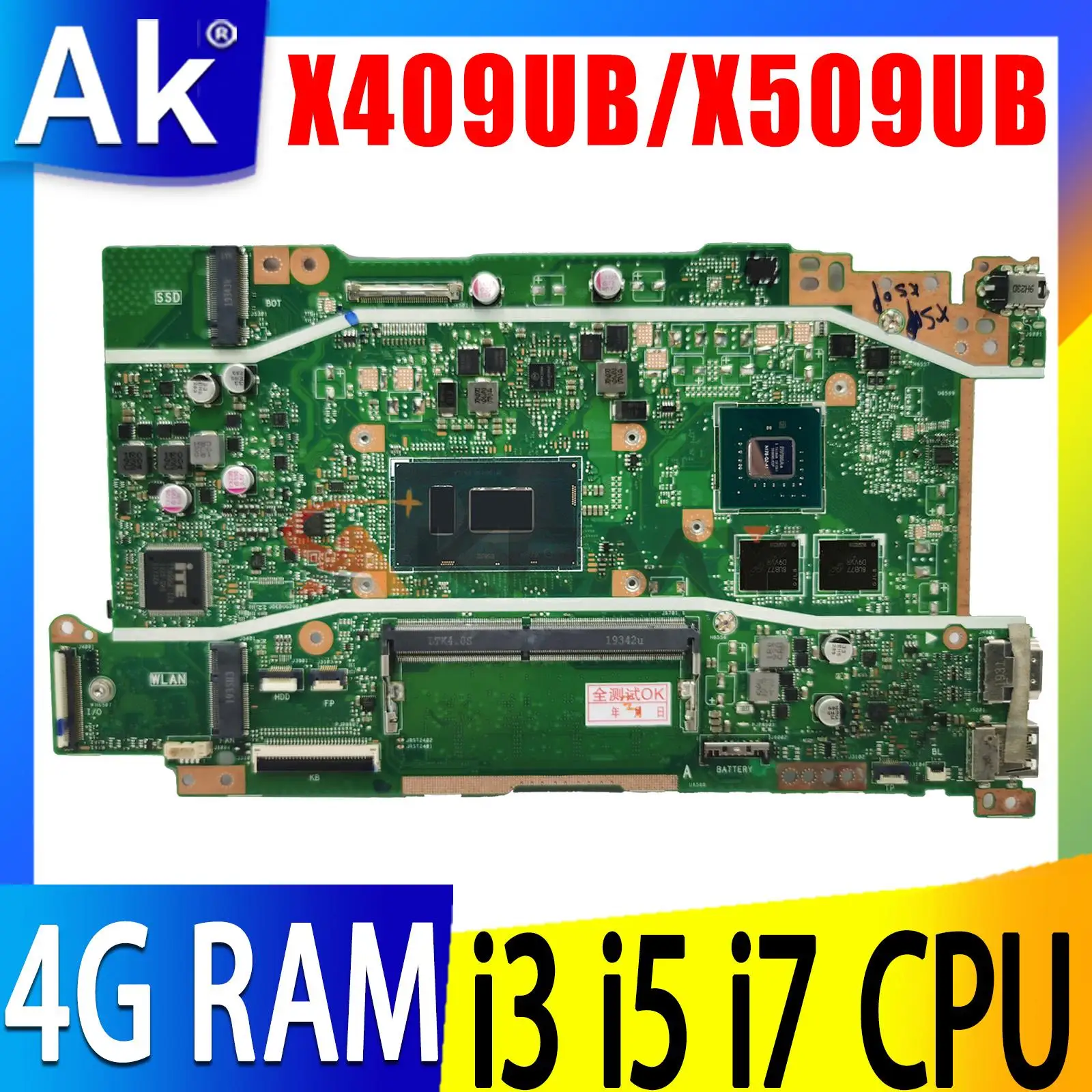 

Mainboard X409UB X409UA X509UA X509UB A409U A509U F409U F509U X409UJ X509UJ Laptop Motherboard 4417U i3 i5 i7 0GB/4GB/8GB