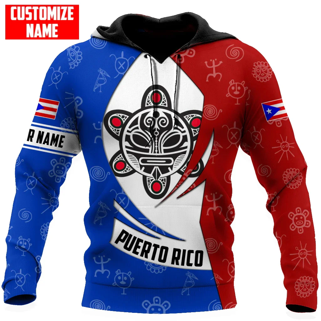 

2023 NEW Customize Name Tattoo Puerto Rico 3D Printed Mens Hoodie Unisex Casual Jacket zip hoodies sudadera hombre MT-63