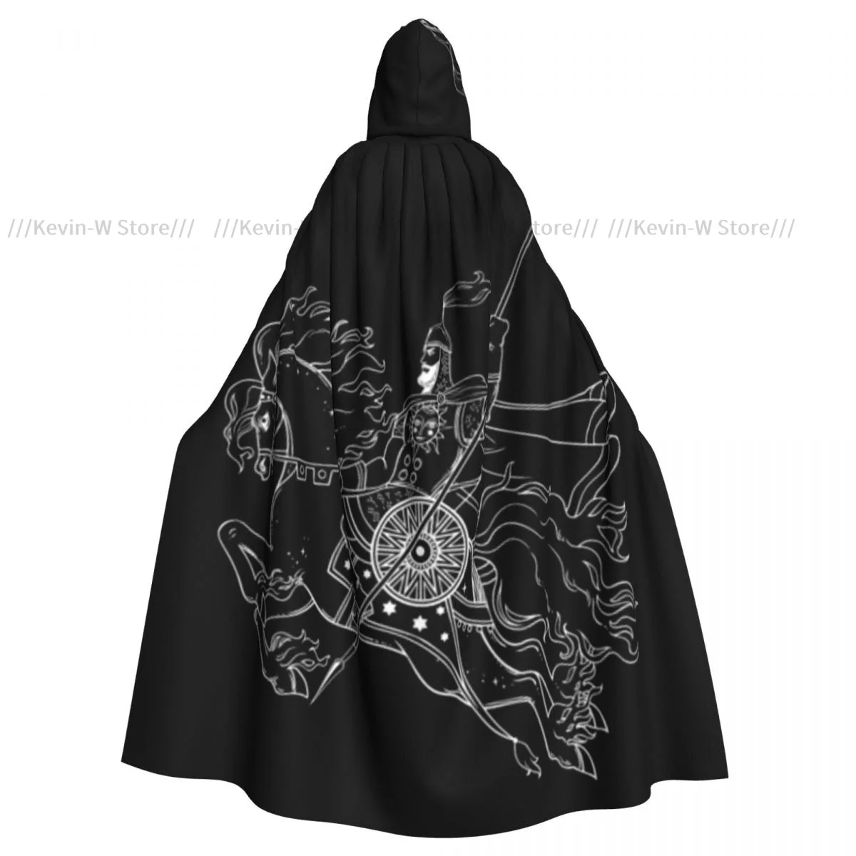 Длинная накидка-плащ плащ с капюшоном и изображением темного всадника лошади