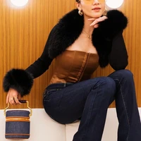 2022 fashion elegant long sleeves autumn woman sexy short top commuter office casual fur collar coat wild black female jeaket
