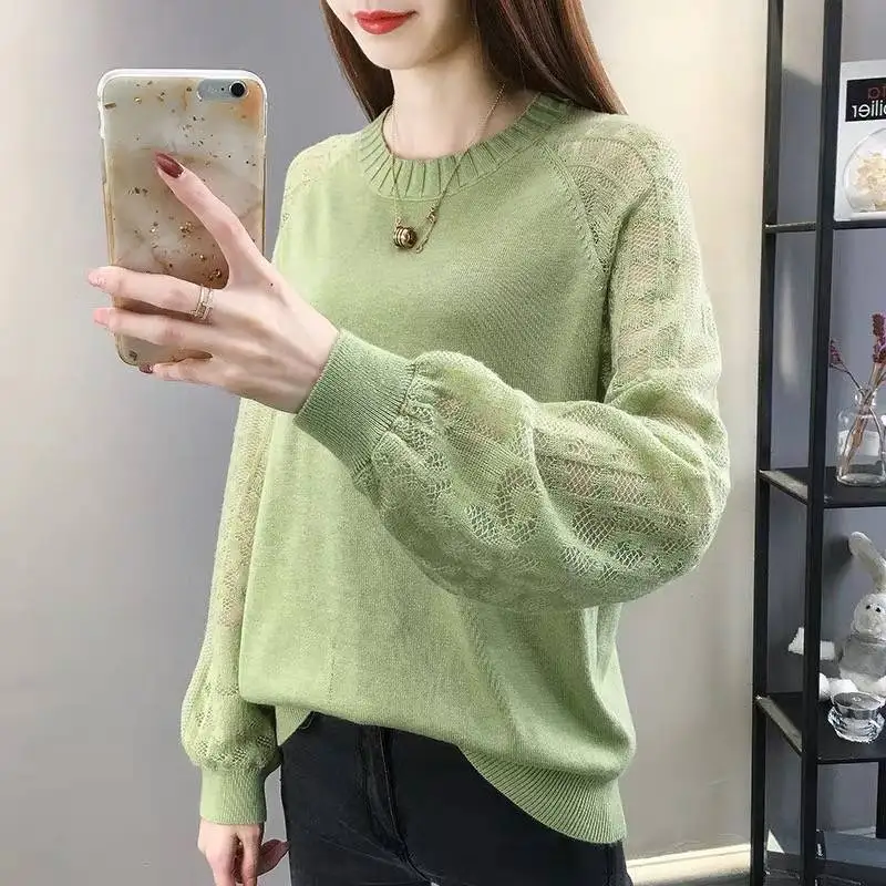 

Round O Neck Knitted Top for Women Green Graphic Pullover Ladies Sweaters Y2k Vintage Warm Korean Fashion Trend 2023 Clothes 90s