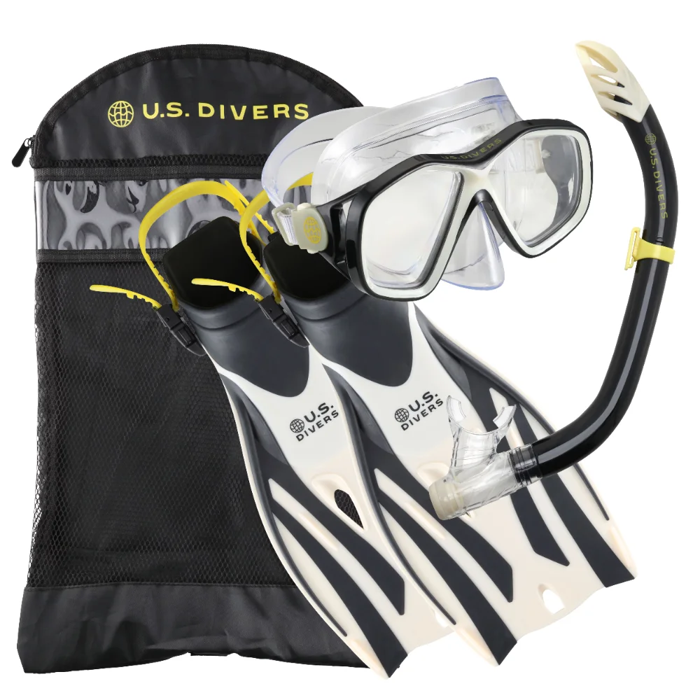 

Divers Playa Snorkeling Set - Mask, Fins, Snorkel, and Gear Bag Included - S/M (Sand-Black)