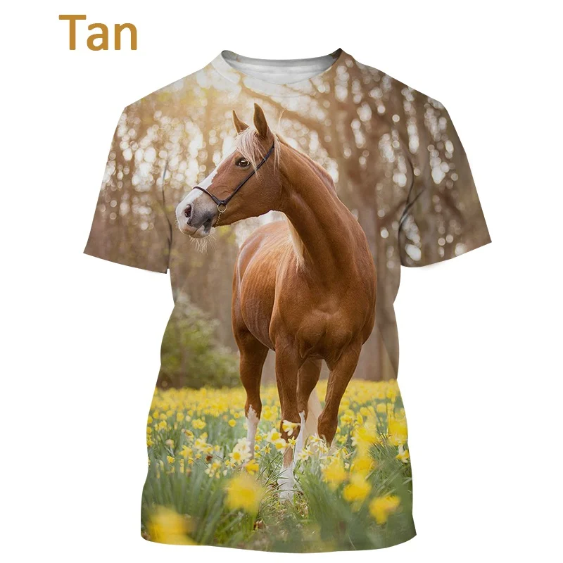 

2022 Unisex Horse Short-sleeved T Shirt Casual Animal Print Streetwear Top Fashion Breathable Round Neck T Shirt