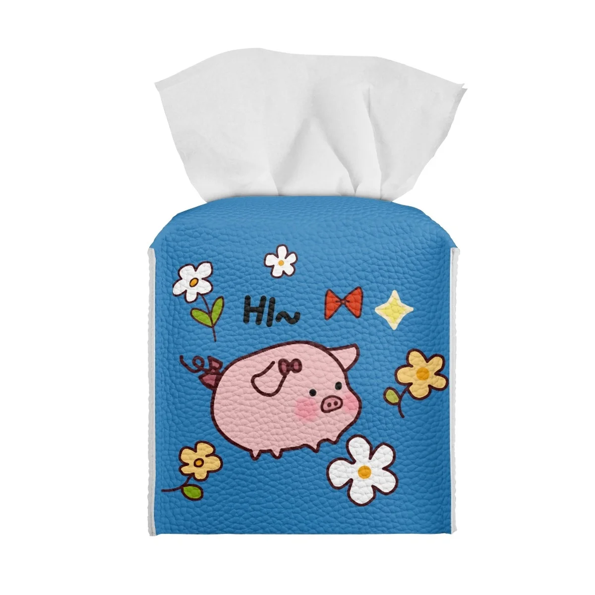 

Кожаный контейнер для салфеток, тканевый чехол большой емкости, персонализированный мультяшный милый синий держатель для туалетной бумаги из свиньи, чехол с принтом на заказ